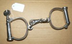 OLD or Antique convict hand cuffs Hiat marked nickled finish. Click for more information...