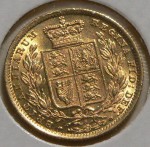 1887s Australian full gold sovereign Shield design. Click for more information...