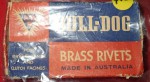 Old box of Brass Rivets Bull dog brand Australian made. Click for more information...
